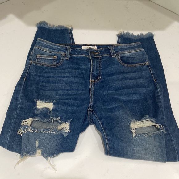 CELLO DISTRESSED DESTROYED RIPPED KNEES HIGH WAIST BLUE JEANS SZ 9 / 29 - Picture 2 of 14